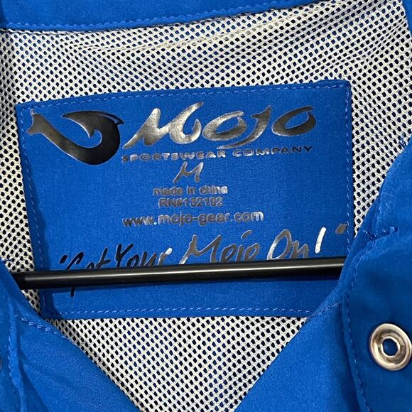 Mojo Sportswear Co Fishing Shirt Men's Medium Blue Pearl Snap Vented Quick Dry - Picture 10 of 13